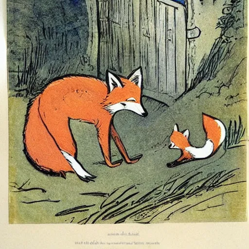 Image similar to story about a cute fox illustrated by Edward Ardizzone