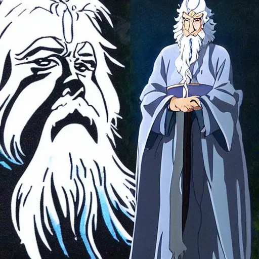 Prompt: gandalf from the anime lord of the rings (1986), studio ghibli, very detailed, realistic