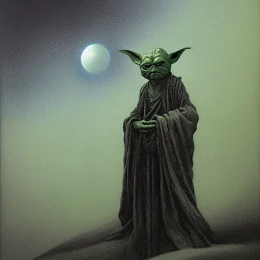 Prompt: yoda by zdzisław beksinski