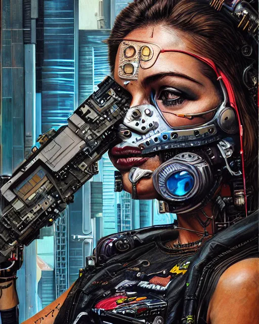 Image similar to a portrait of an anthropomorphic cyberpunk jaguar by sandra chevrier, by jon foster, detailed render, pistol in holster, tape deck, epic composition, cybernetics, 4 k realistic, cryengine, realistic shaded lighting, sharp focus, masterpiece, by enki bilal