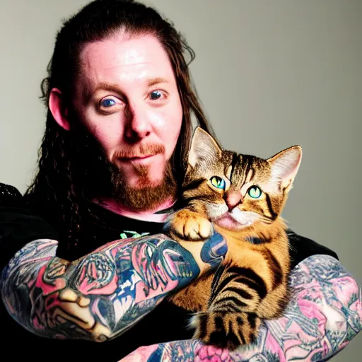 Image similar to Brian Welch holding a kitty, photo