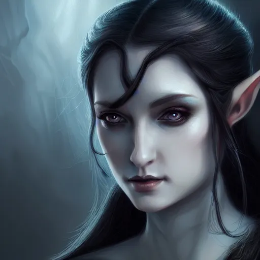 Prompt: Portrait of evil elvish girl, beautiful face, dark fantasy, intricate, elegant, highly detailed, digital painting, artstation, concept art, smooth, sharp focus, illustration, art by tran ross