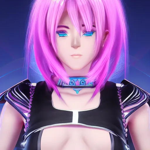 Image similar to extremely bright symmetrical image, taken from an extremely low angle at her feet, stunningly beautiful omnipotent anime goddess with pink hair and mesmerizing cyan eyes, unreal engine 5, 8 k