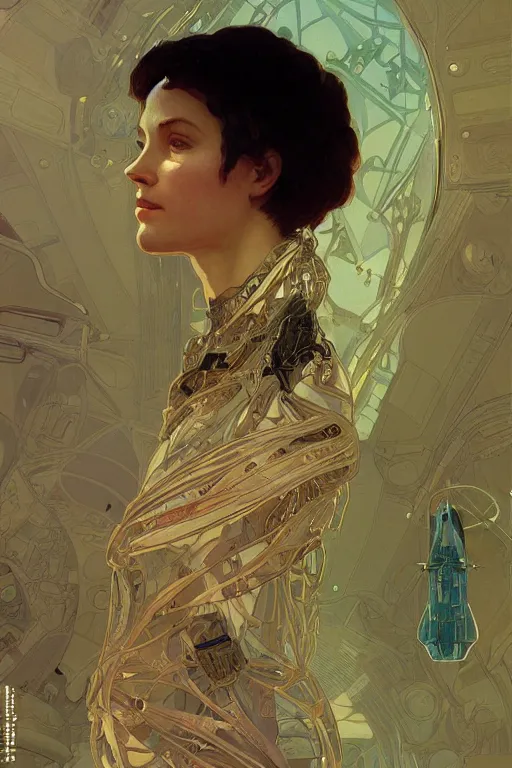 Image similar to A full portrait of a 2001 Space Odyssey Astronaut, intricate, elegant, highly detailed, digital painting, artstation, concept art, smooth, sharp focus, illustration, art by Krenz Cushart and Artem Demura and alphonse mucha