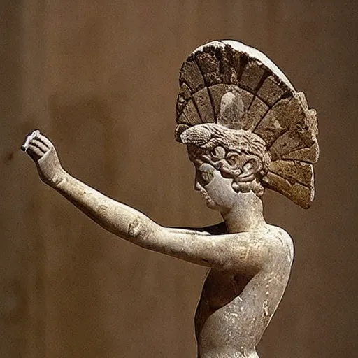 Image similar to winged athena holding a helmet unearthed inside an etruscan villa 1 0 0 bc