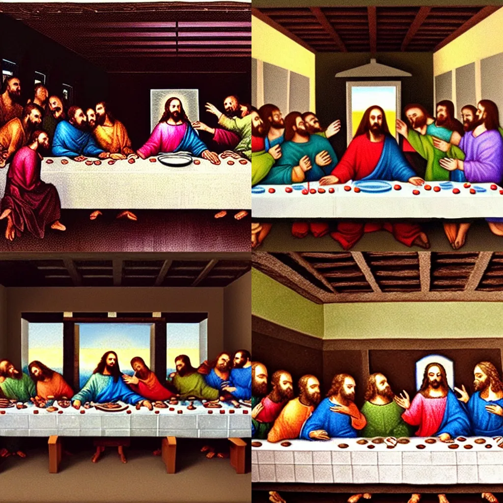 Prompt: The Last Supper, Jesus eating a PlayStation 5