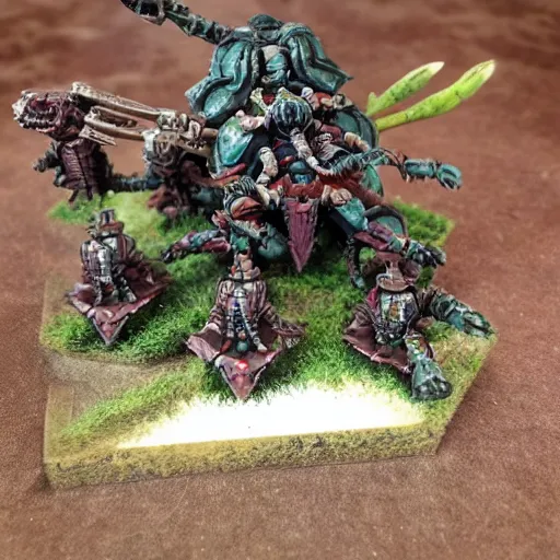 Image similar to tyranid hive queen, with warriors protecting her, field, burrow