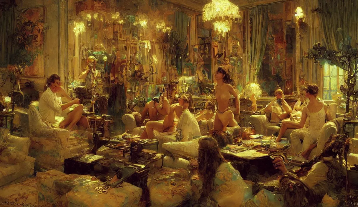 Prompt: ! dream a 7 0 s prisunic catalog with the indoor office of severance series ( 2 0 2 2 ), painting by gaston bussiere, craig mullins, j. c. leyendecker, in color