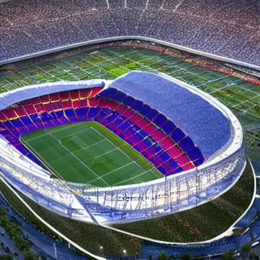 Prompt: Camp Nou covered in 2090