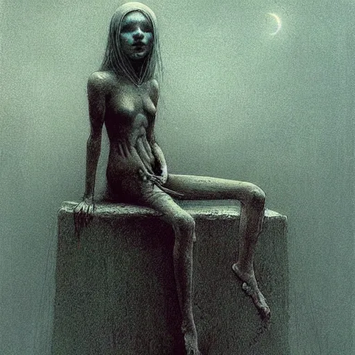 Prompt: A cute necromancer girl by Beksinski