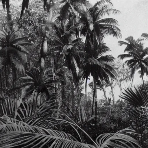 Image similar to a rizom lost film footage of a ( ( ( ( ( ( ( ( complex volume ) ) ) ) ) ) ) ) in the middle of the tropical jungle / tropicalism / tropicalism / tropicalism / film still / cinematic / enhanced / 1 9 2 0 s / black and white / grain