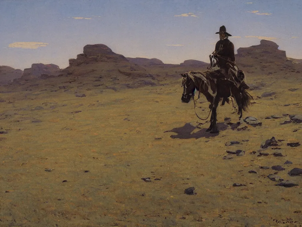 Image similar to a beautiful landscape painting by frederic remington, trending on arstation