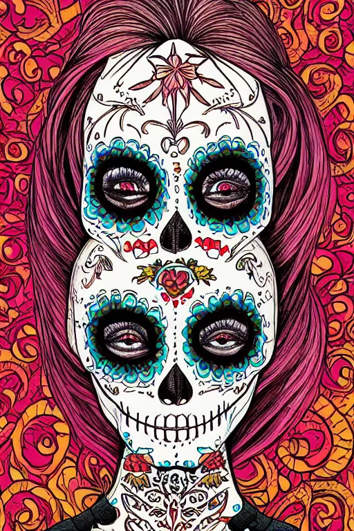 Image similar to Illustration of a sugar skull day of the dead girl, art by Jean Giraud