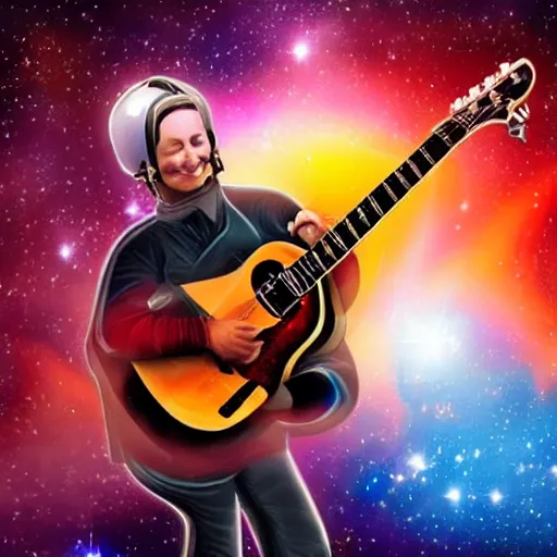 Prompt: playing guitar in space