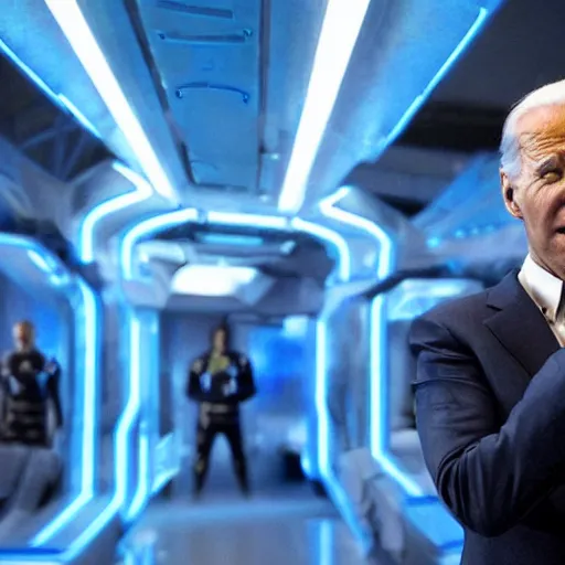 Prompt: movie still of joe biden in tron : legacy ( 2 0 1 0 )