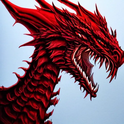 Image similar to Majestic Red dragon, fire, realistic, skin, detailed, trending on artstation,