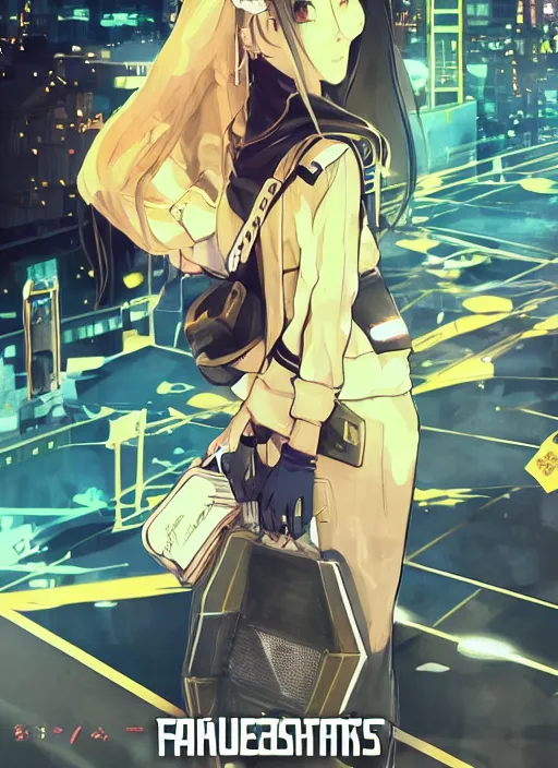 Image similar to JRPG game poster, luxury advertisement, yellow filter. Clean and detailed post-cyberpunk sci-fi close-up schoolgirl in asian city in style of cytus and deemo, blue flame, relaxing, calm and mysterious vibes, by Tsutomu Nihei, by Yoshitoshi ABe, by Ilya Kuvshinov, by Greg Tocchini, nier:automata, set in half-life 2, Matrix, GITS, Blade Runner, Neotokyo Source, Syndicate(2012), dynamic composition, beautiful with eerie vibes, very inspirational, very stylish, with gradients, surrealistic, dystopia, postapocalyptic vibes, depth of field, mist, rich cinematic atmosphere, perfect digital art, mystical journey in strange world, beautiful dramatic dark moody tones and studio lighting, shadows, bastion game, arthouse