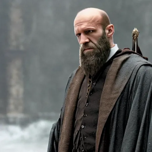 Prompt: dumbledore played by jason statham