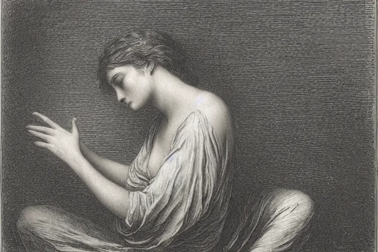 Image similar to woman hand, soft light, Gustave Dore lithography