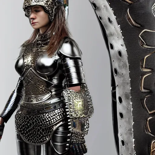 Prompt: female warrior with metal jaguar armour, highly detailed, 4k, HDR, smooth, sharp focus, hyper realistic, high resolution