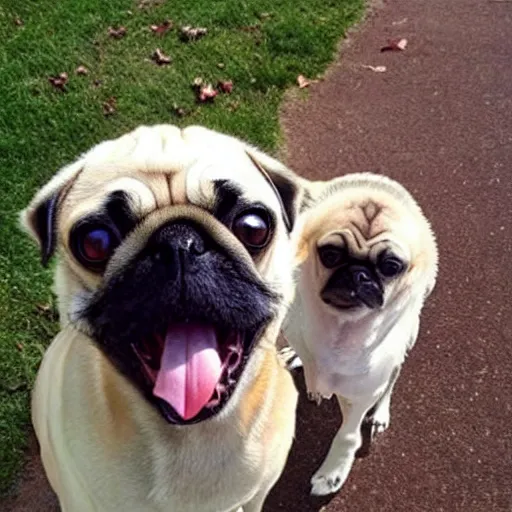 Prompt: pug dog and borzoi dog swap noses, funny dog photo, beautiful, strange