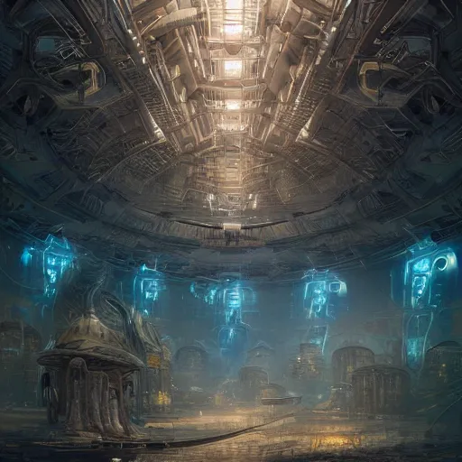 Image similar to scenic dystopian neon data center environment, intricate, elegant, highly detailed, centered, digital painting, artstation, concept art, smooth, sharp focus, illustration, artgerm, tomasz alen kopera, peter mohrbacher, donato giancola, joseph christian leyendecker, wlop, boris vallejo