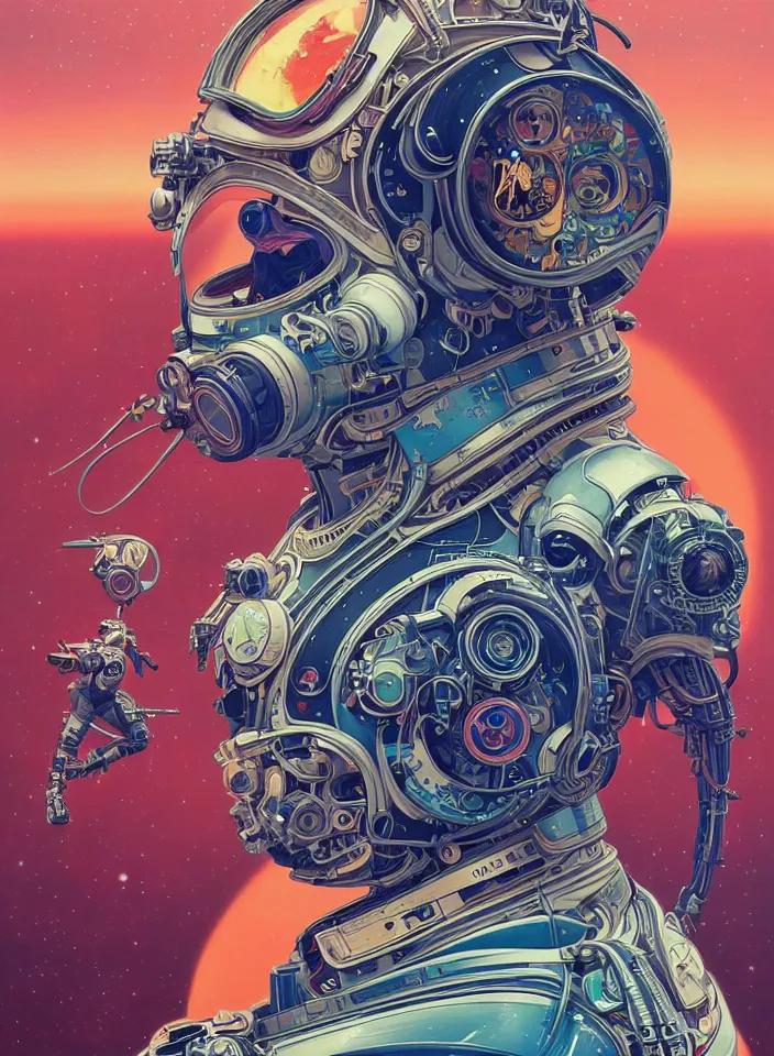 Image similar to high quality high detail biomechanical portrait of a spaceman diesel punk in an alien world, tristan eaton, victo ngai, artgerm, rhads, ross draws, hyperrealism, intricate detailed, alphonse mucha, 8 k, sci - fi, pastel colors, artstation,