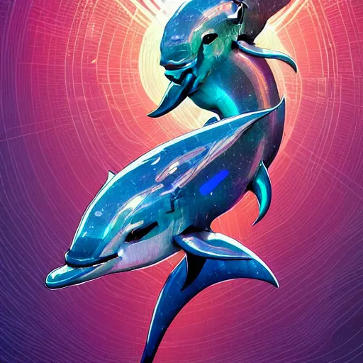 Image similar to a beautiful hyperdetailed character design 4 k wallpaper illustration of a cute dolphin, victo ngai cyberpunk style, from china, style of studio ghibli, makoto shinkai, raphael lacoste, louis comfort tiffany, artgerm, james jean, ross tran, chinese style