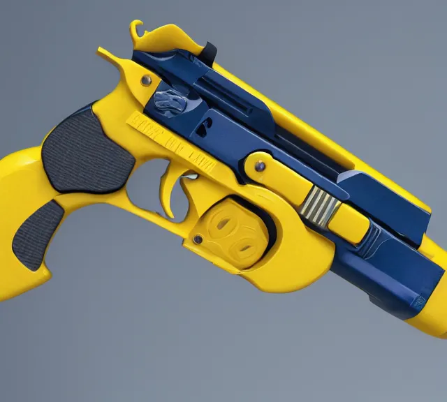 Prompt: a 4 k photorealistic photo full shot of a yellow and blue gun.