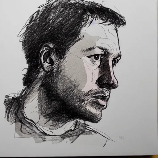 Image similar to a realistic yet scraggly portrait sketch of the side profile of a stern and sophisticated young david gilmour, trending on artstation, intricate details, in the style of frank auerbach, in the style of sergio aragones, in the style of martin ansin, in the style of david aja, in the style of mattias adolfsson