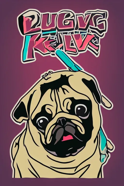 Image similar to Pug as a evil killer, sticker, colorful, illustration, highly detailed, simple, smooth and clean vector curves, no jagged lines, vector art, smooth