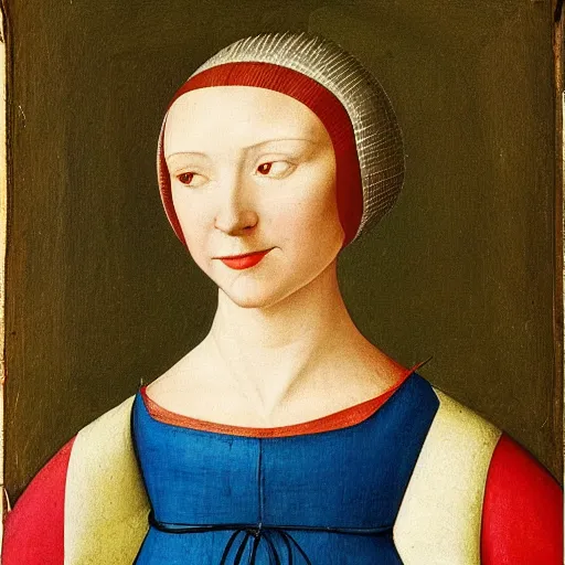 Prompt: portrait of a young woman with a happy face in the year 1425 by Gentile da Fabriano