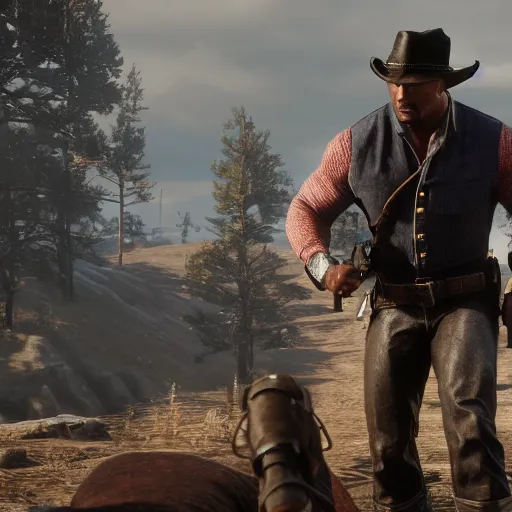 Image similar to Dwayne Johnson in red dead redemption 2 4K detail