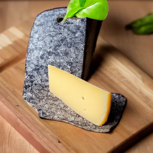 Image similar to a wedge of cheese with a green participation badge hanging from the side, stock art, 8K