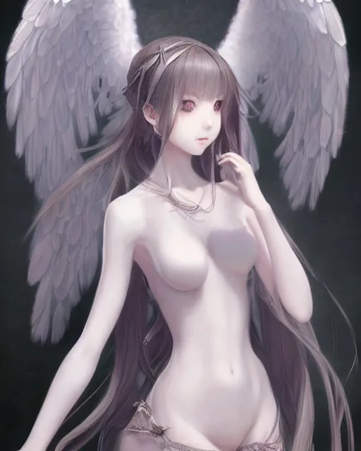 Prompt: range murata, an infinitely detailed portrait of a frail and pale female peace angel elegantly. fully - clothed full - body, beautiful! scenery art!! coherent! by wlop & murata range, victorian armor trim, cold color palette, artstation / pixiv!! elegantly armored angel portrait full - body, dreamy art