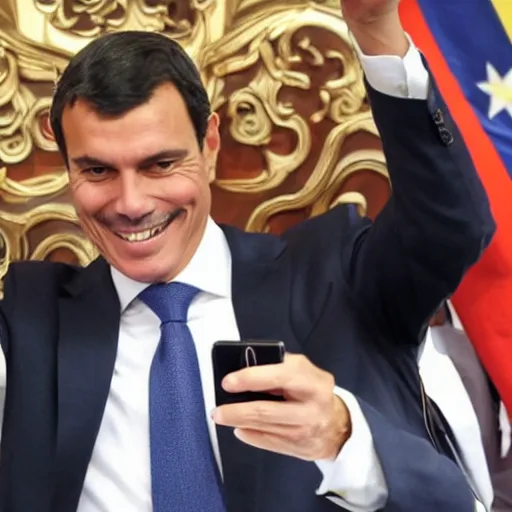 Image similar to spanish president pedro sanchez taking a selfie in venezuela