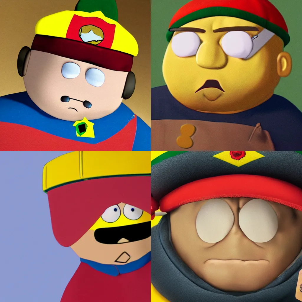 Prompt: A photorealistic image of Cartman, highly detailed, 8k wallpaper