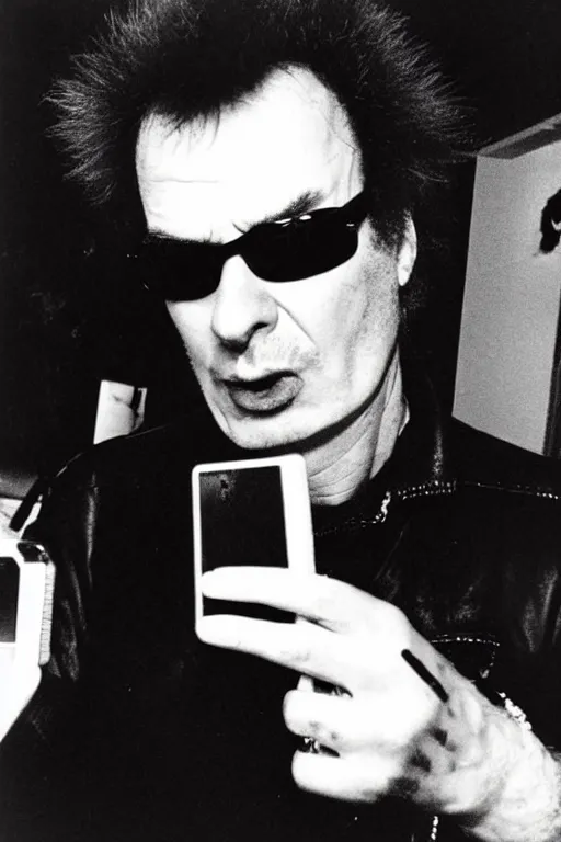 Image similar to sid vicious takes a selfie before he dies