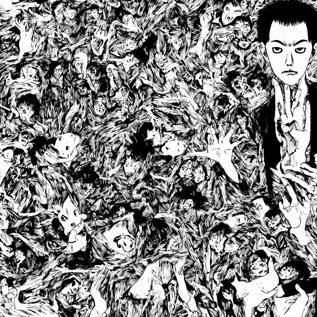 Image similar to a man is haunted by his own dreams, junji ito style, manga