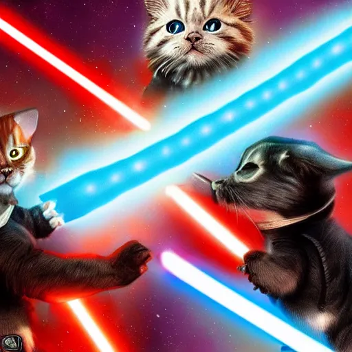 cats fighting with lightsabers gif