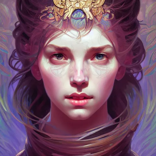 Prompt: Portrait of a girl surrounded by floating daggers, face, fantasy, intricate, elegant, highly detailed, digital painting, artstation, concept art, smooth, sharp focus, illustration, art by Sam Youn and Fernanda Suarez and Artem Demura and alphonse mucha