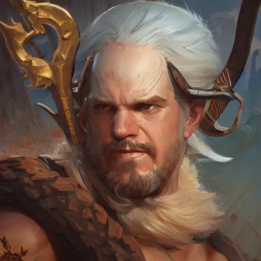 Image similar to sven henrich as a barbarian, closeup, d & d, fantasy, intricate, elegant, highly detailed, digital painting, artstation, concept art, matte, sharp focus, illustration, hearthstone, art by artgerm and greg rutkowski and alphonse mucha