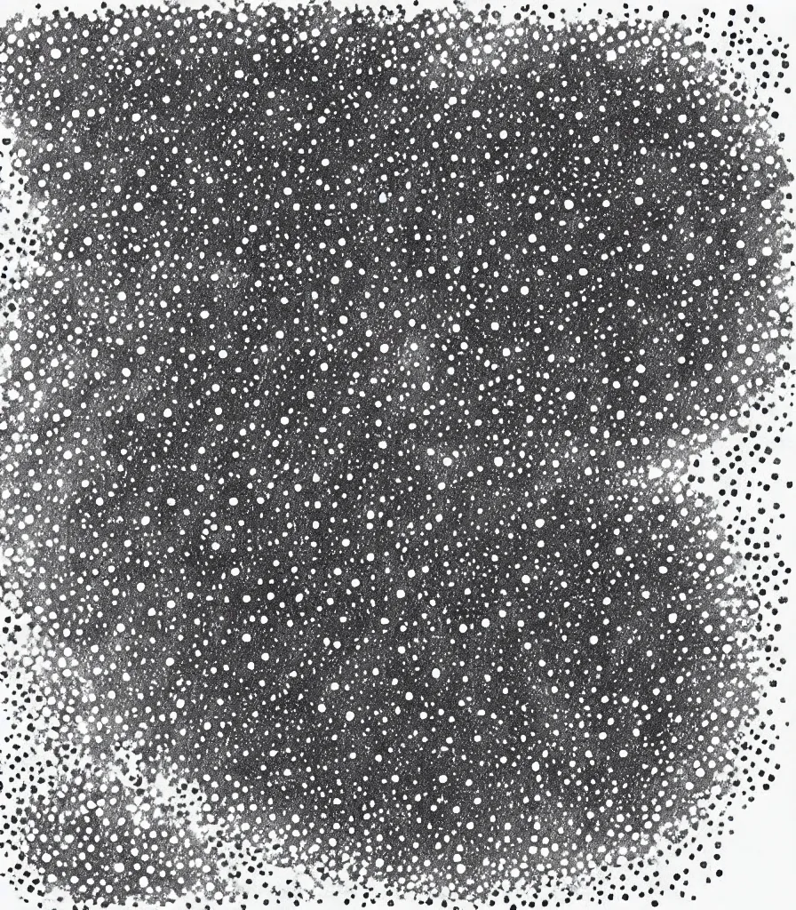 Prompt: a beautiful painting of the universe drawn in a pattern small circles, galaxies, pointilism, rough charcoal sketch, black dots