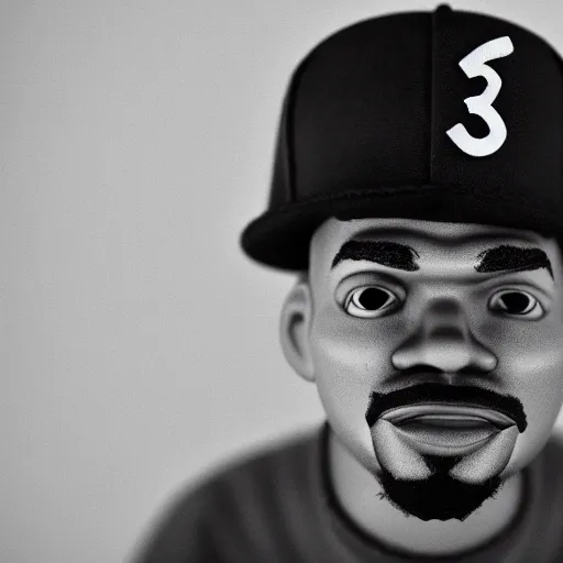 Image similar to a cinematic film still of a claymation stop motion film starring chance the rapper as a college student, shallow depth of field, 8 0 mm, f 1. 8