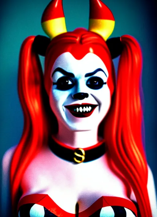 Prompt: kodak portra 4 0 0 of wendy's mascot wendy thomas as harley quinn, nostalgic mood 8 k, soft light, volumetric lighting, highly detailed, 1 5 0 mm lens, elegant, vhs still photo realistic skin texture