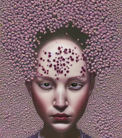 Image similar to portrait, nightmare anomalies, covered in tiny flowers by dariusz zawadzki, kenneth blom, mental alchemy, james jean, pablo amaringo, naudline pierre, contemporary art, hyper detailed