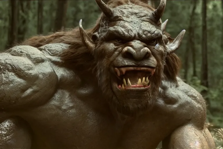 Image similar to vfx movie closeup detailed ancient warrior orc hunting elk in the forest, natural lighting by emmanuel lubezki