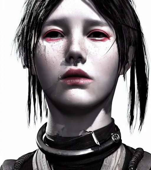 Image similar to detailed realistic female character cyberpunk wearing thick steel collar around neck, realistic, art, beautiful, 4K, collar, choker, collar around neck, punk, artstation, detailed, female, woman, choker, cyberpunk, neon, punk, collar, choker, collar around neck, thick collar, tight around neck, punk, choker