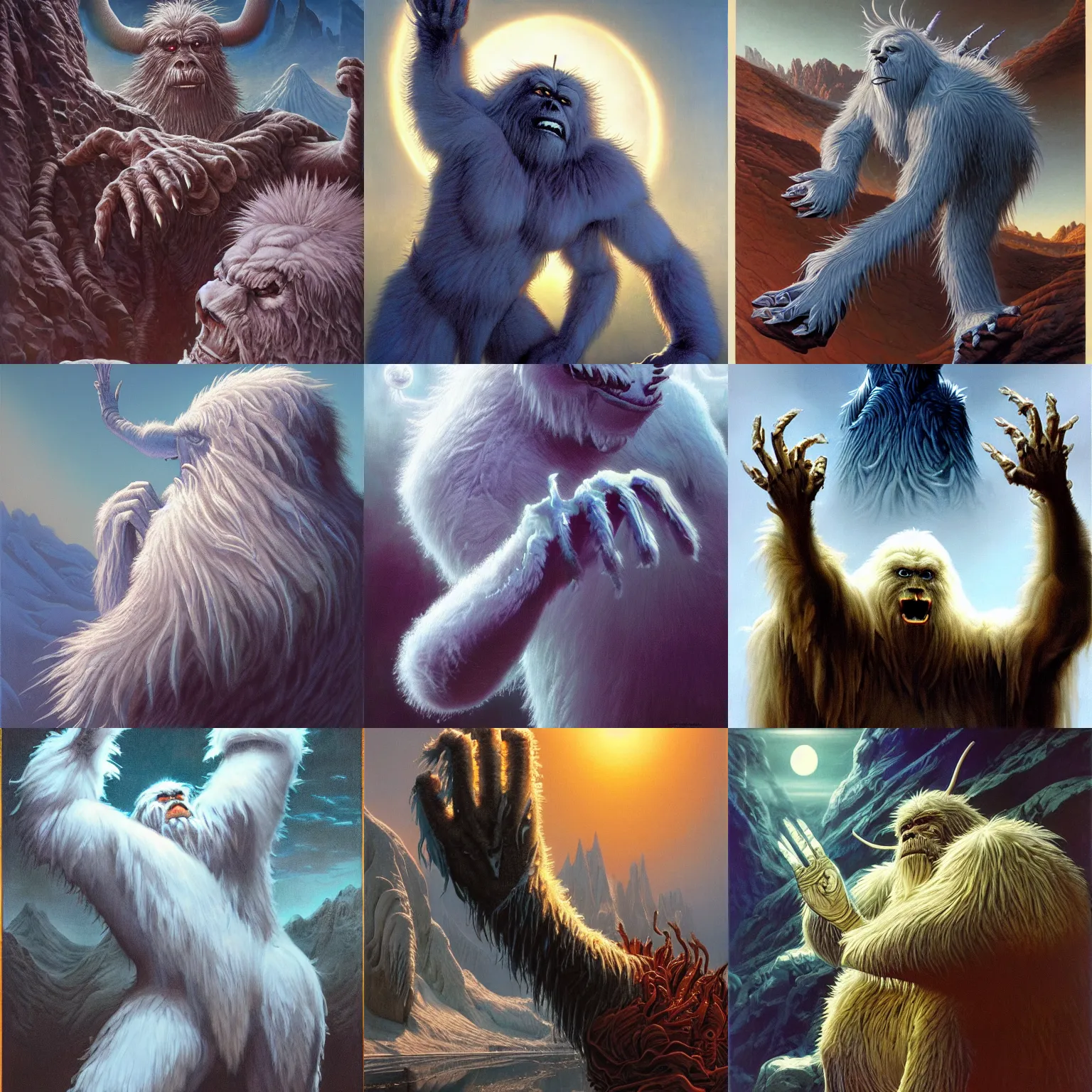 Prompt: ice yeti hand with claws drawn from left to right, fantasy, desaturated, Tim Hildebrandt, Wayne Barlowe, Bruce Pennington, donato giancola, larry elmore, oil on canvas, masterpiece, trending on artstation, featured on pixiv, dramatic pose, beautiful lighting, sharp, details, hyper-detailed