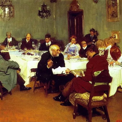 Image similar to high quality high detail painting by ilya repin, business meeting, hd